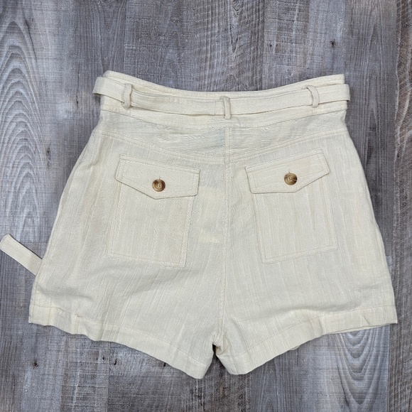 FRNCH Paris Millena Paper Bag Waist Shorts Sz L Cream Cotton NWT - Picture 8 of 14
